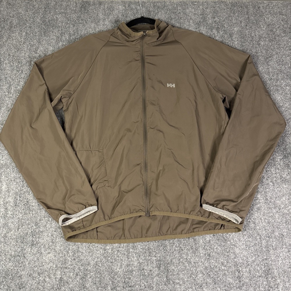 Helly Hansen Stratos Rain Jacket Full Zip Mens M Hood Brown Walnut Packable
